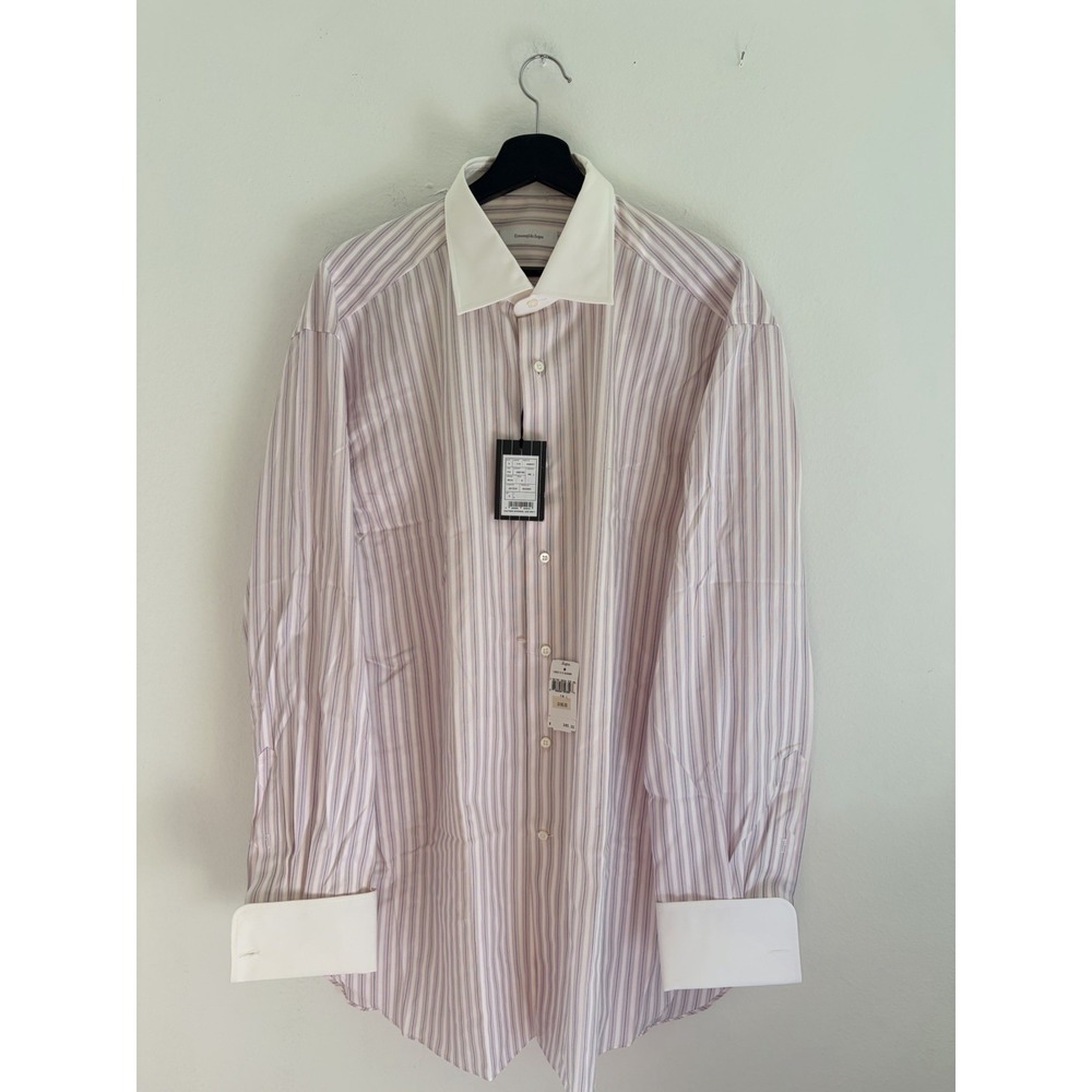 NWT Ermenegildo Zegna Luxury Dress Shirt Men 46 18 L Multi Stripe French Cuff